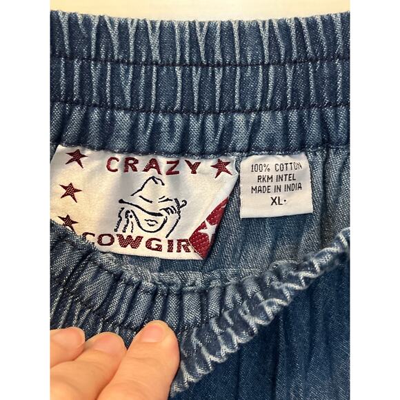 Crazy Cowgirl Denim Jean Maxi Skirt Tiered Boho Indie Women's Size XL Western - Picture 3 of 5